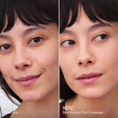 Clarins Skin Illusion Longwear Full Coverage Foundation|Luminous Matte Finish|24H Hold and 24H Hydration|Natural Looking|Transfer, Sweat and Smudge Proof| Contains Hyaluronic Acid|1 Fl Oz