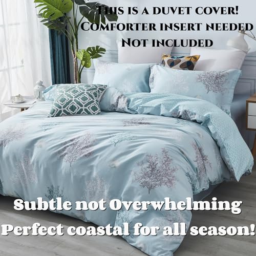 Coastal Beach Bedding Set King Coral Seashell Reversible Duvet Cover 3-Piece