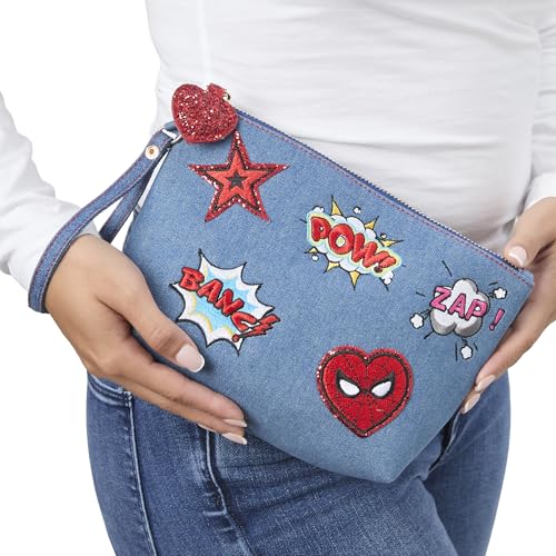 Marvel Spider-Man Denim Makeup Bag with Patches - Official Licensed Gift for Women