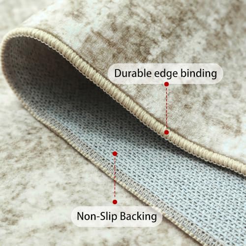 Washable 5x7 Brown Vintage Rug - Foldable Non-Slip Indoor Floor Cover