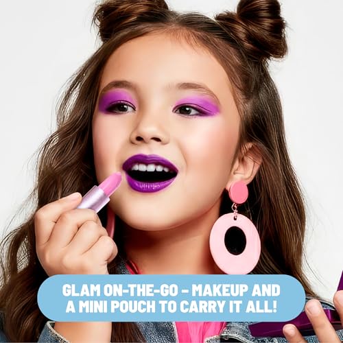 Claire's Glam Essentials Kids Makeup Kit, 4-Piece Real Cosmetic Set with Mini Pouch, Lip Gloss, Lipstick & Nail Polish, Pretend Play Make Up for Kids Ages 6+, Girl Toys & Beauty Activity Gift