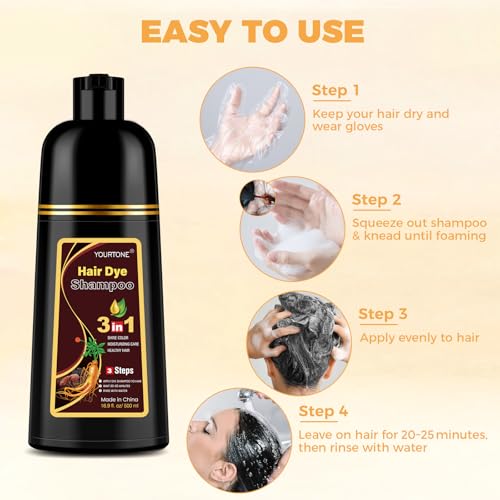 Brown Hair Dye Shampoo 3 in 1 for Gray Hair Coverage - BROWN