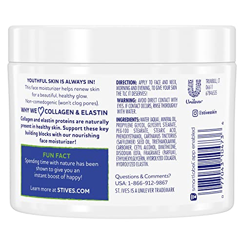 St. Ives Face Moisturizer Cream, Collagen and Elastin, Renewing Facial Moisturizer for Women, Paraben Free, Dermatologist Tested Daily Moisturizing for Dry Skin Cruelty Free, 10 oz (Pack of 2)