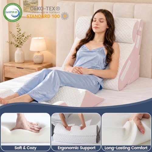 White Pink 5-Piece Orthopedic Wedge Pillow Set for Post Surgery Recovery
