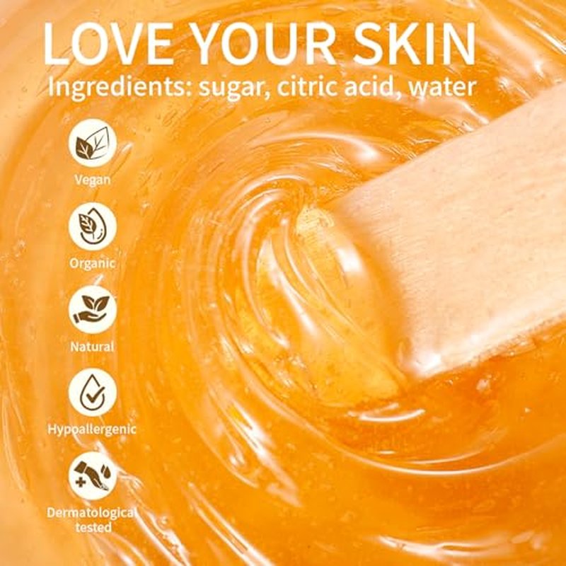 1000g/35.3oz Organic Sugar Wax: Hair Removal Sugaring Paste - for Sensitive Skin Body Legs Arms Bikini Back (500g/17.6oz, 2 Pack)