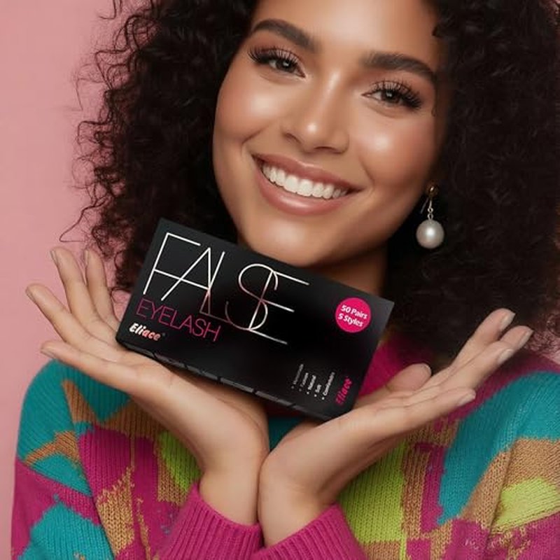 Eliace Eyelashes, (50 Pairs,5 Styles) Luxurious Faux Mink Lashes Natural Look Wispy Fluffy Handmade Cat Eye False Lash Pack, False Eyelashes Set, Fake Lashes Strips, Makeup Fake Eyelashes Pack