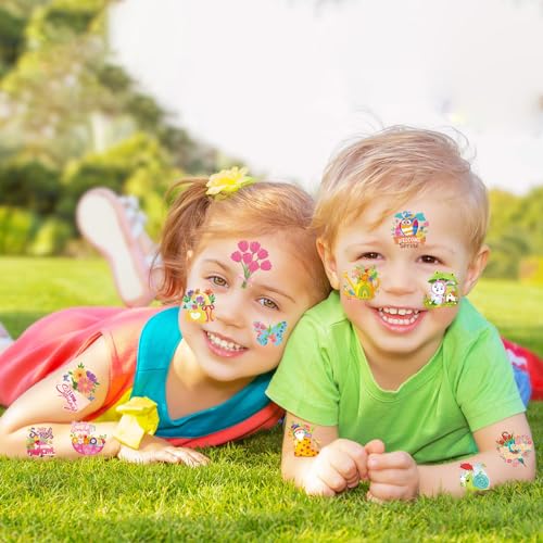 HOWAF 96pcs Spring Easter Tattoos, Hello Spring Temporary Tattoos for Spring Party Supplies, Spring Flower Tattoos Spring Butterfly Tattoos for Kids, Spring Summer Decoration Face Tattoos