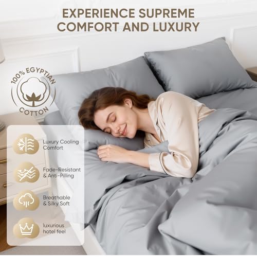 Gray Queen 1200-Thread Count Egyptian Cotton Bed Sheet Set with Deep Pockets