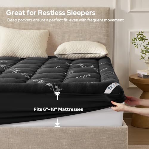 California King Mattress Topper - Thick Soft Pillow Top Bed Cover - Dark Gray, 2 Pack