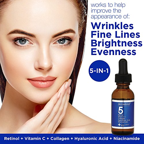 5 in 1 Face Serum with Retinol Vitamin C Collagen Hyaluronic Acid - 1 fl oz