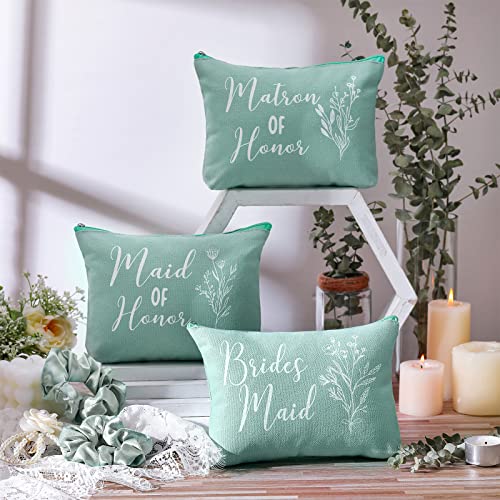 Cunno 48 Pcs 8 Sets Bridesmaid Proposal Gifts Bulk Wedding Will You Be My Maid of Honor Matron of Honor Bridal Shower Makeup Bags Scrunchies Bracelets Cards for Wedding Bridesmaids(Green)