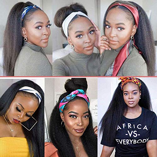 Vanmast 16 Inch Human Hair Headband Wig with 180% Density Kinky Straight Black for Black Women
