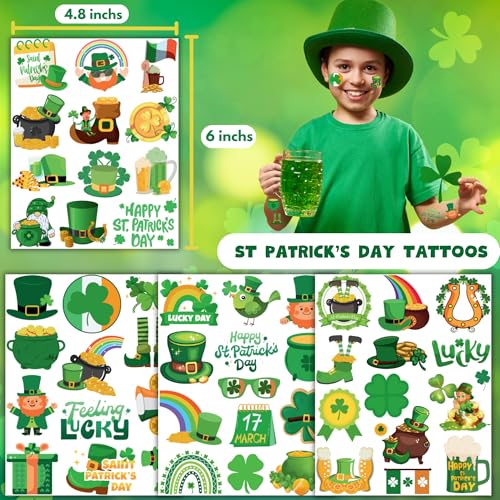 50 PCS St Patrick's Day Tattoos Stickers for Kids, St Patricks Day Decorations Accessories, Irish Shamrock Tattoo Stickers for Party Favors Supplies