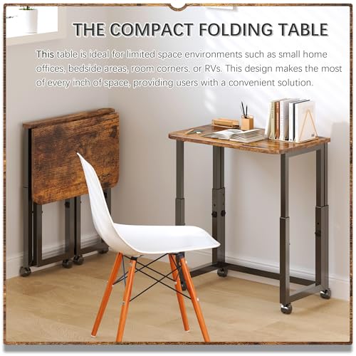 4NM Rustic Brown & Black 23.6-Inch Foldable Portable Computer Desk with Wheels