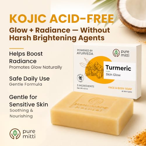 Turmeric Soap Bar for Face and Body 4.5 Oz Pack of 3 - Kojic Acid Free, Handmade