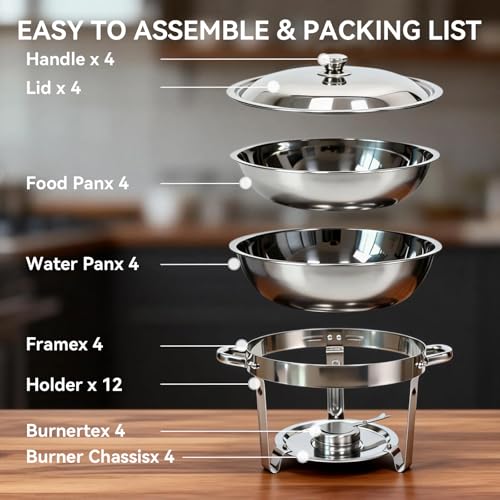 Charcofire Full Silver 6QT Stainless Steel Buffet Chafing Dish Set - Food Warmers with Lids & Fuel Holders