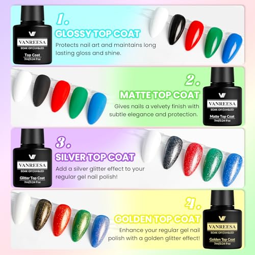 Gel Nail Polish Set with 55 Colors & Top Coats - Four Seasons Collection - DIY Manicure Kit for Women & Girls