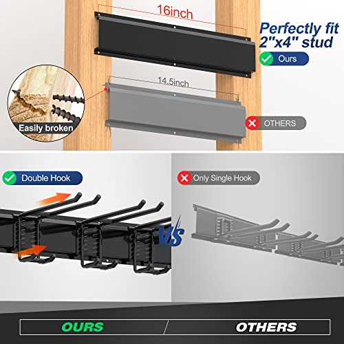 68-Inch Garage Tool Storage Rack with 12 Double Hooks & 4 Rails - Heavy Duty Wall Organizer