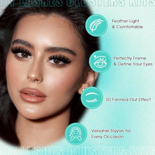 GEMERRY 728 Pcs Lash Clusters Kit with Long-lasting Bond, Tweezers & Remover - Black 100D-2 + 200D-2