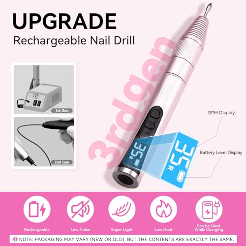 Makartt Electric Nail Drill ? Rechargeable 35000 RPM Professional Efile, Cordless Nail Drill Machine Kit & Nail Machine for Acrylic Dip Powder Gel Polish,Quiet Lightweight Portable Tool for Salon Home