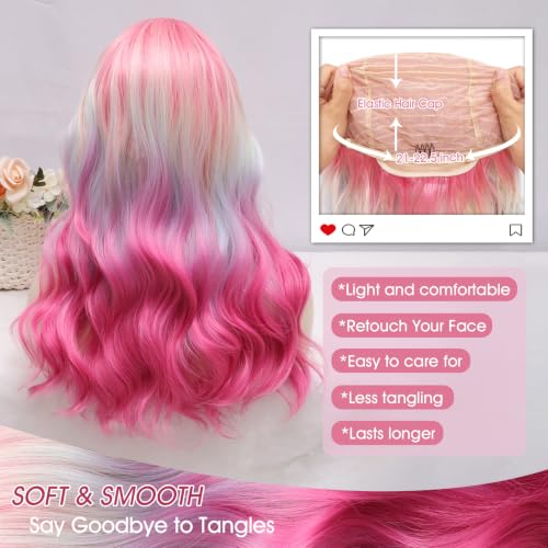 Rainbow Mix Wigs for Women - 18 Inch Wavy Synthetic Wig with Middle Part - Variation of Rainbow Mix / 18 Inch