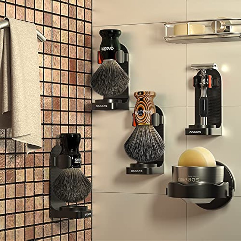 Anbbas Faux Badger Hair Shaving Brush and Bowl with Black ABS Wall Mounted Shaving Stand Holders for Soap Bowl and Brush,100g Soap Bar,5IN1 Set for Men Close Shave