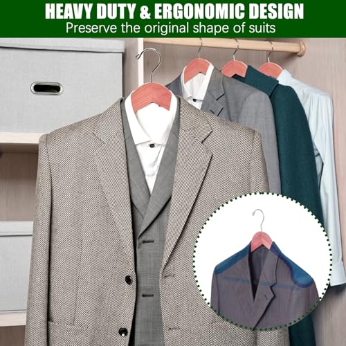 10 Pack Cedar Wood Suit Coat Hangers with Wide Shoulders & Non-Slip Bar