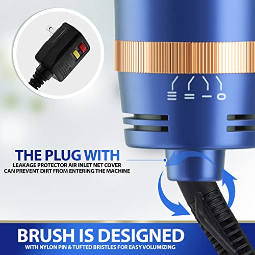 Blue Round Hair Dryer Brush - 1200W Hot Air Volumizer for Women Styling