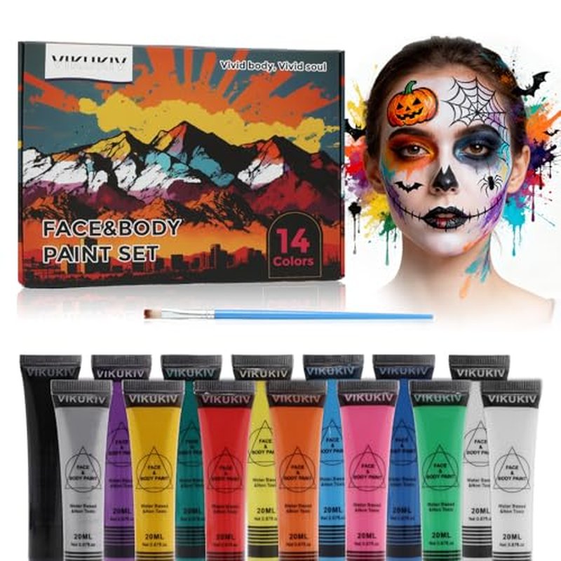 14 Colors Face Body Paint Kit Professional Water Based Face Painting for Adults and Kids Multi-Color Special Effects Makeup Set for Halloween Christmas Party Cosplay 0.7OZ Each