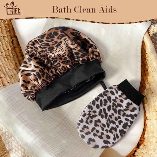 Leopard Print Spa Gift Set for Women - Self Care Home Bath Kit with Slippers & Bath Salts