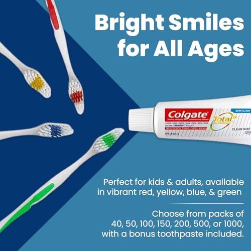 Bulk 200 Medium Soft Toothbrushes, Standard Size, Individually Wrapped, Hotels & Travel