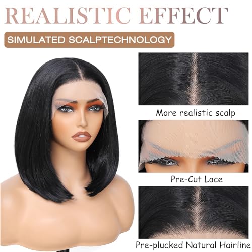 JANATOUCH Natural Black 12-Inch Synthetic Lace Front Bob Wig for Women