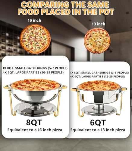 Silver & Gold 6QT Chafing Dishes Set for Buffet, 4 Pack Food Warmers