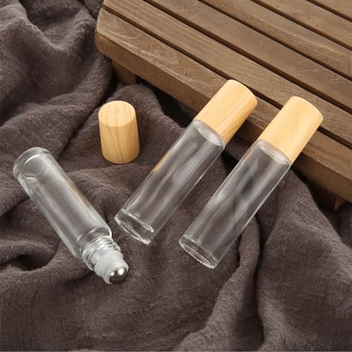 Glass Roll-On Bottle for Essential Oils 10ml with Bamboo Lid - Leakproof & Travel-Friendly