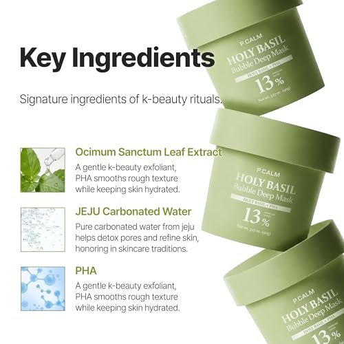 P.CALM Holy Basil Bubble Deep Mask + Brush, 90g Green 1EA