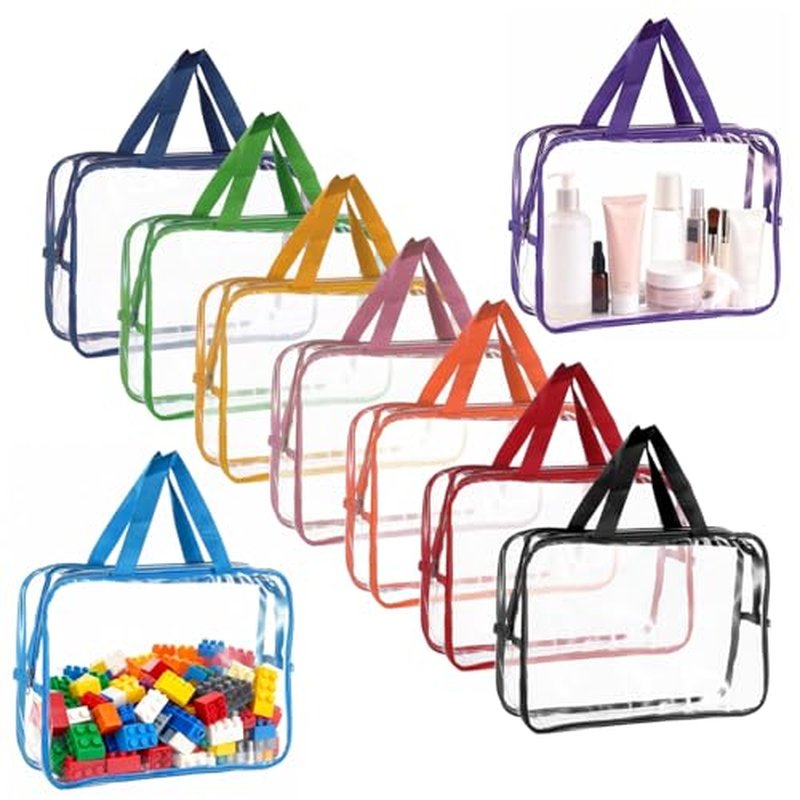 9PCS PVC Organizer Bags, Clear Waterproof Toiletry Organizer Bag with Zipper and Handle, Storage Bags for Building Blocks, Puzzle and Handmade Accessories (9PCS)