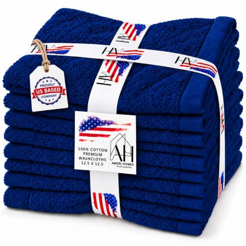 Navy Blue Washcloths Pack of 10 - 12.5 x 12.5 Inch Soft Cotton Face Towels - Variation of THIS listing