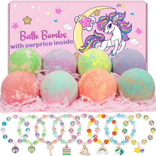 8 Pack Bubble Bath Bombs for Kids with Unicorn & Mermaid Girl Toys, Kids Bath Bombs with Surprise Inside, Easter Basket Stuffers for Toddler Girls, Ideal Christmas Birthday Easter Gifts for Kids