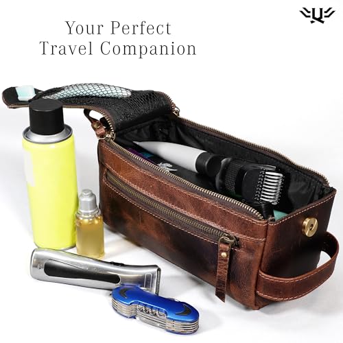 Large Dark Brown Handmade Leather Toiletry Bag for Men & Women - Travel Organizer & Dopp Kit