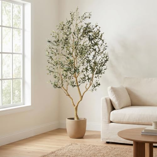 7FT Artificial Olive Tree with Lifelike Trunk & Realistic Fruits - Faux Plant