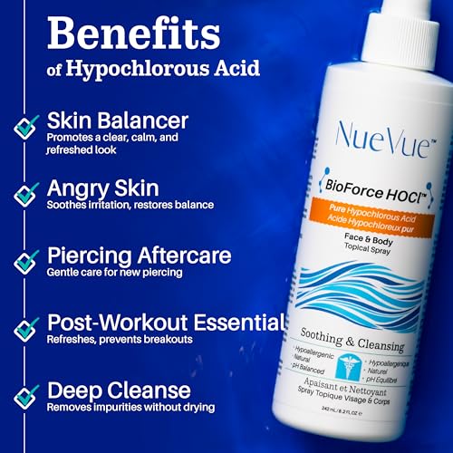NueVue 33.8 Fl Oz Hypochlorous Acid Skin & Piercing Refill - Gentle, pH Balanced, Hypoallergenic