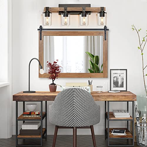 DUJAHMLAND Antique Wood Farmhouse Vanity Light Fixture, 4-Light Wall Sconce for Bathroom/Kitchen