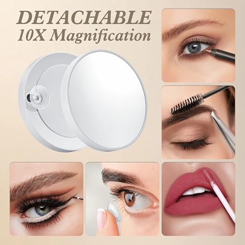White 13.9"×12" Lighted Makeup Mirror with LED Lights & Touch Control
