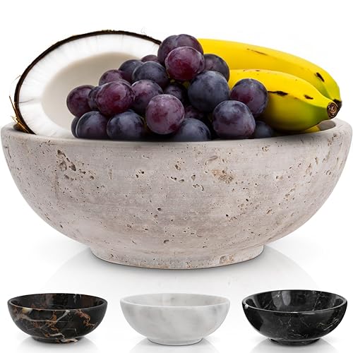 Gusto Nostro 8-Inch Travertine Decorative Bowl - Elegant Centerpiece & Fruit Bowl
