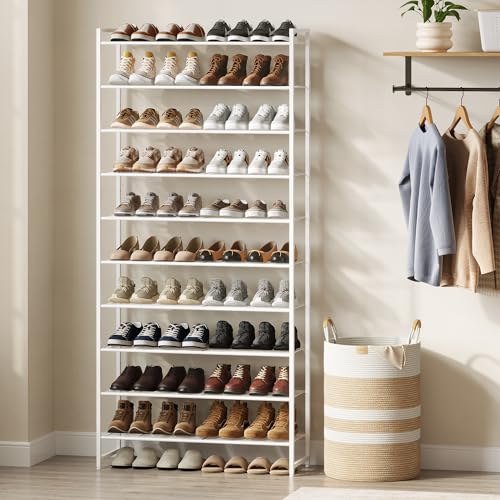 Nunsino 10-Tier Metal Shoe Rack Organizer White - Fits Up to Size 12 Shoes