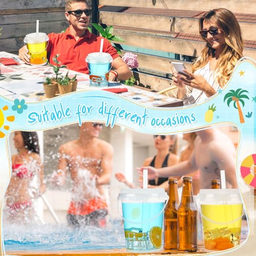 Funnymoom 100 Pack 34 oz Clear Plastic Drink Buckets with Lids & Straws for Events