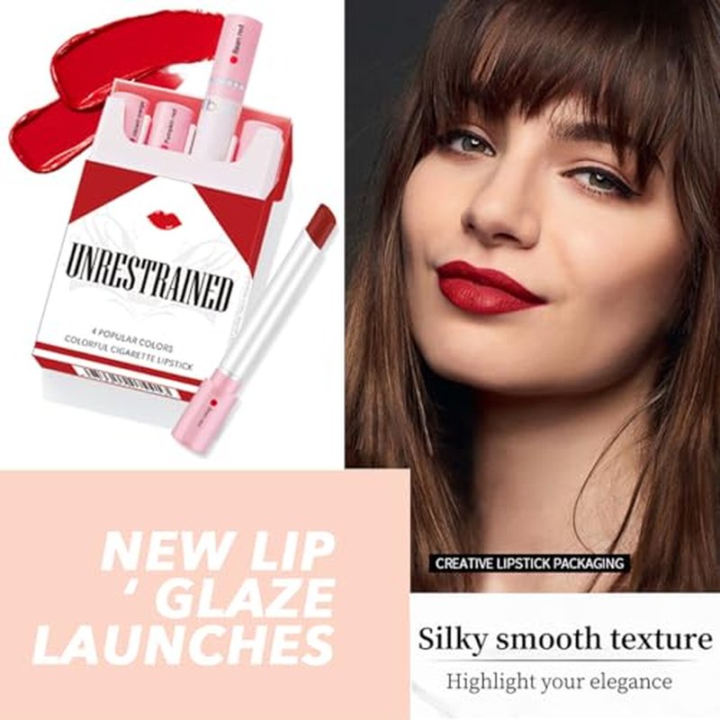 4 Colors Tube Lipstick, Little Lipstick Set, Labiales Mate Velvet Lipstick Moisturizer & Smooth, Red Lip Stain Long Lasting 24 Hours Waterproof Lip Tinet