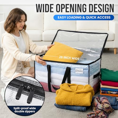 Clear Extra Large Moving Storage Bags - 12 Pack with Visible Window - Heavy Duty & Water-Resistant