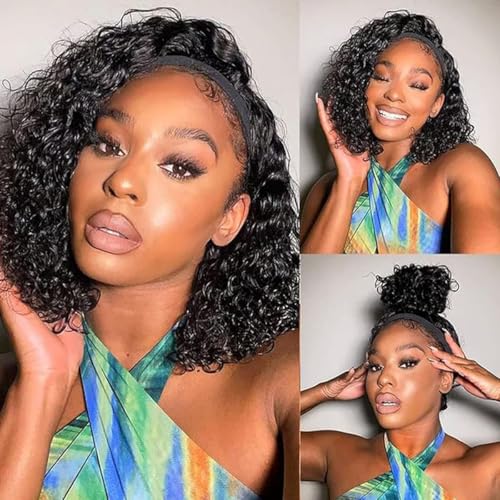Kinky Curly Headband Wig 16 Inch Natural Black - Glueless & Adjustable - JC-16 1B