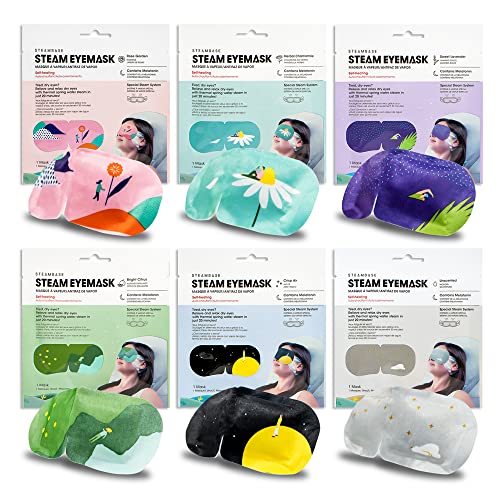 Steam Eye Mask for Dry Eyes and Puffiness, Fast Relief Disposable Self Heating Masks, Stocking Stuffers, 6 Pack